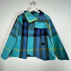 Liv by Habitat Suzanne Blue Tartan Plaid Moto Windbreaker Rain Jacket Womens XS